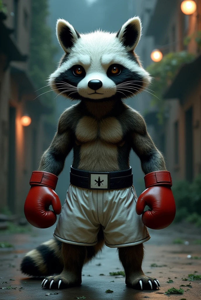 Raccoon boxer with the Bleach Hollow mask