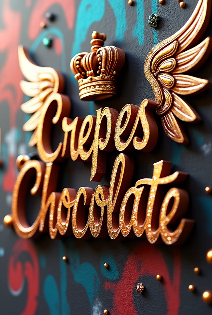 crepes chocolat 3D typography.
"VG" with an elegant crown and fine diamonds with sparkles of bright colors and angel wings, photo, typography, vibrantv0.1, graffiti, illustration, photo, product, good, 3d render, typography