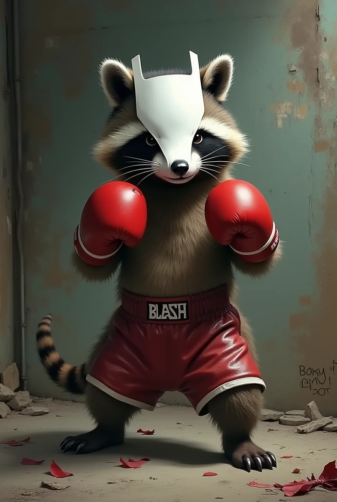 Boxing raccoon wearing a Bleach mask