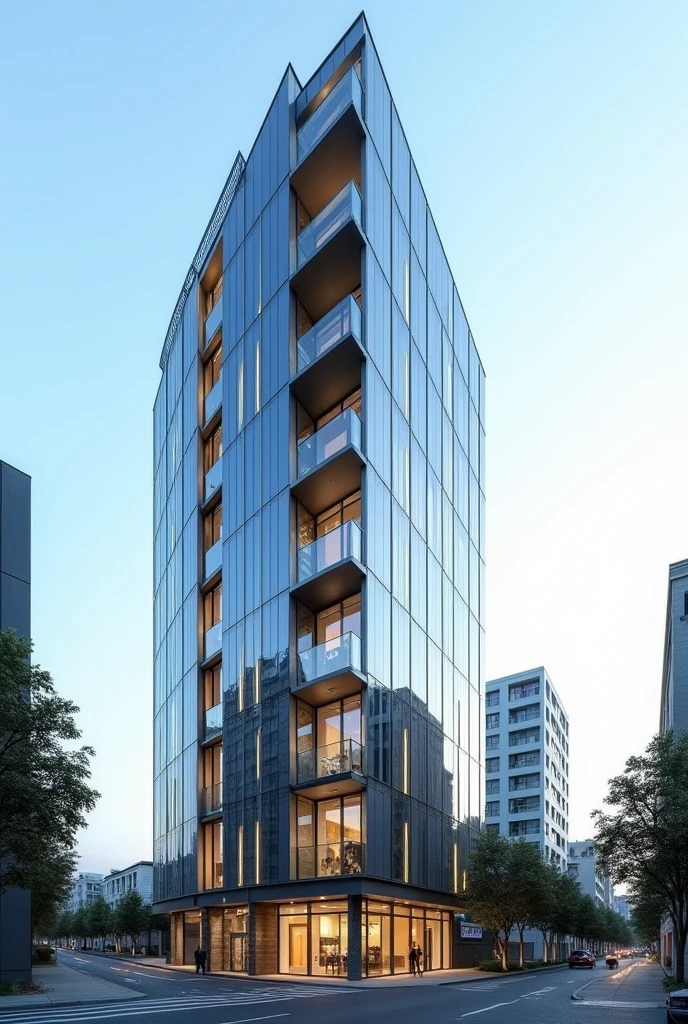 design a modern 5 story glass apartment