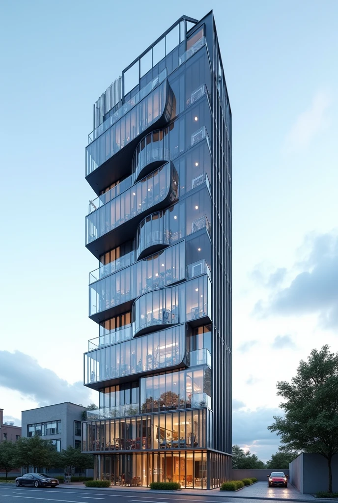 design a modern 5 story glass apartment