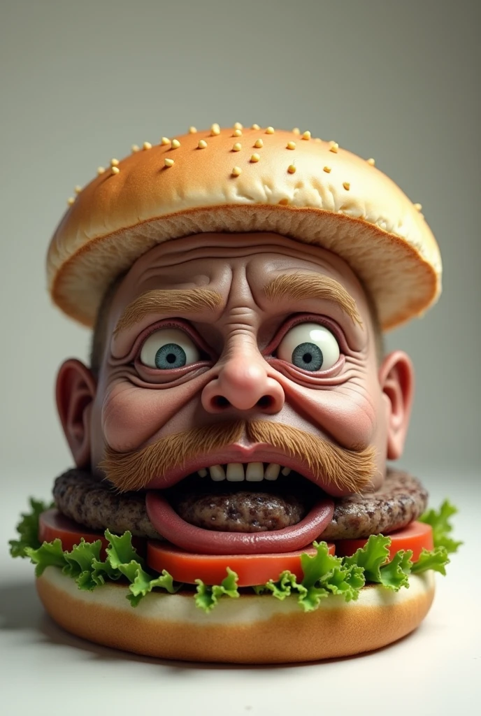 a burger with a realistic weird face