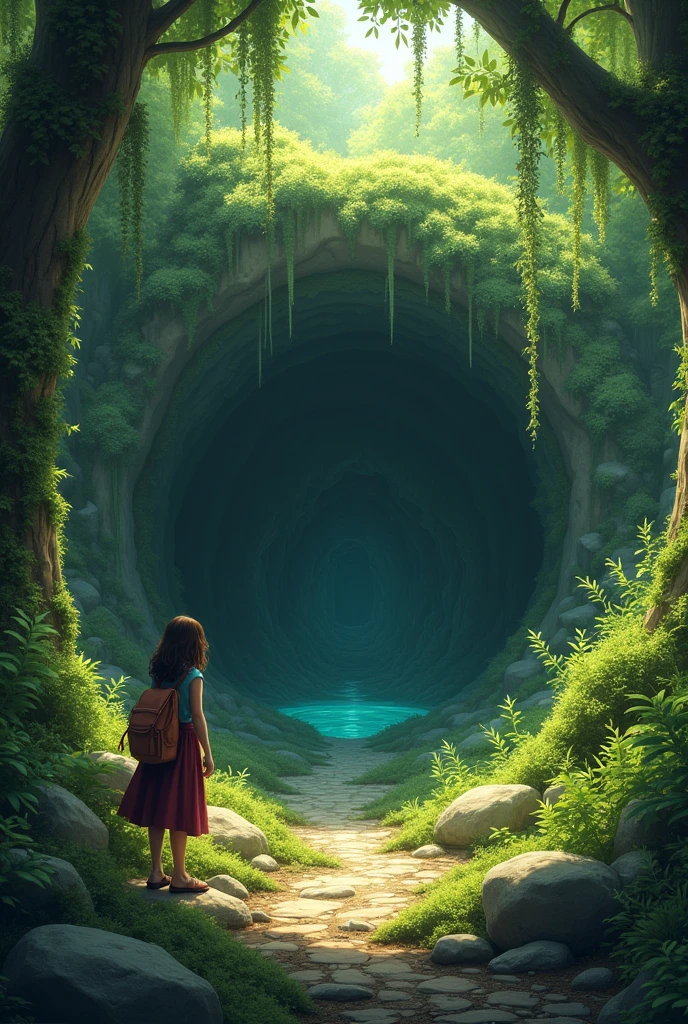 One day while seventeen-year-old Clara was exploring the forest she stumbled upon a cave hidden among the rocks and covered in moss. ,with a magical entrance 