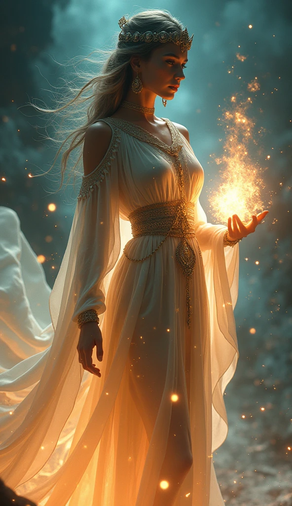 <la full body picture of a beautiful woman from a fantasy world, she is casting the spell Mind Sliver, octane render, volumetric lighting, 