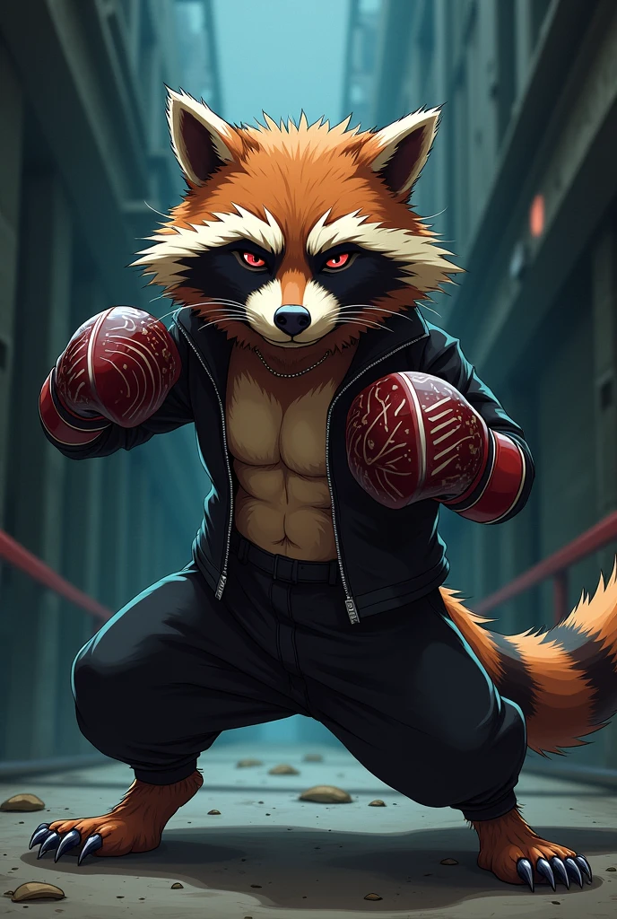 Boxing raccoon wearing Ichigo's mask