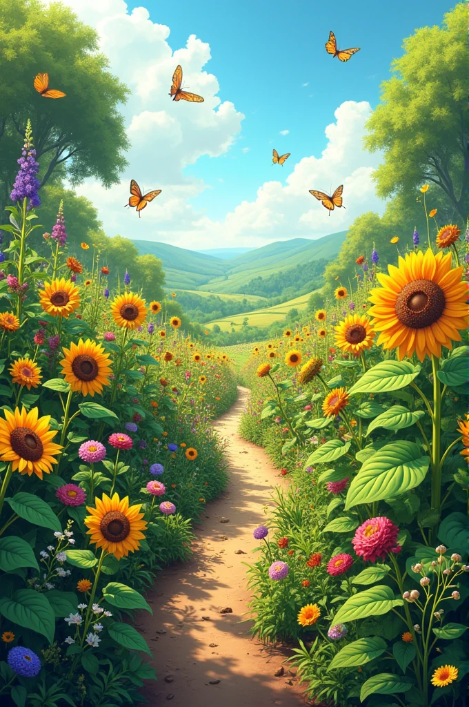 a vibrant garden, where each plant symbolizes a student.