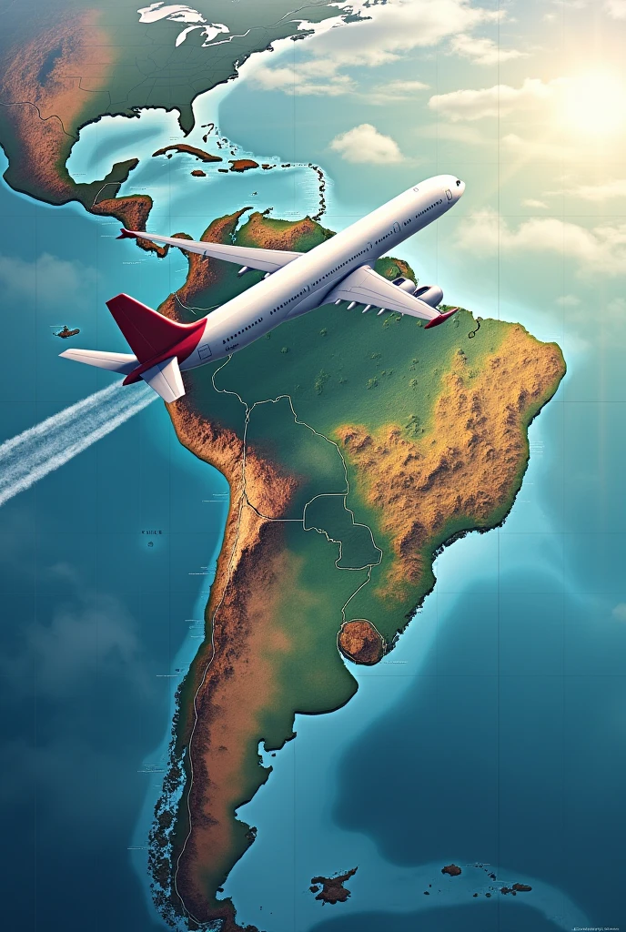 A plane leaving Chile for Brazil showing the route on a map of South America 