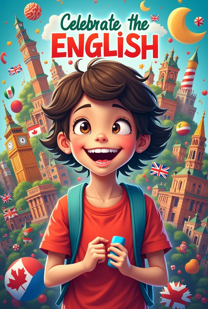 You can create a youthful image, colorful with background of places, flags and objects from English-speaking countries that say: it's english time!