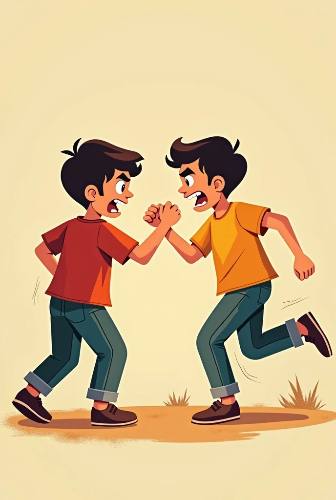 2d flat coloring drawing of a boy hitting another boy