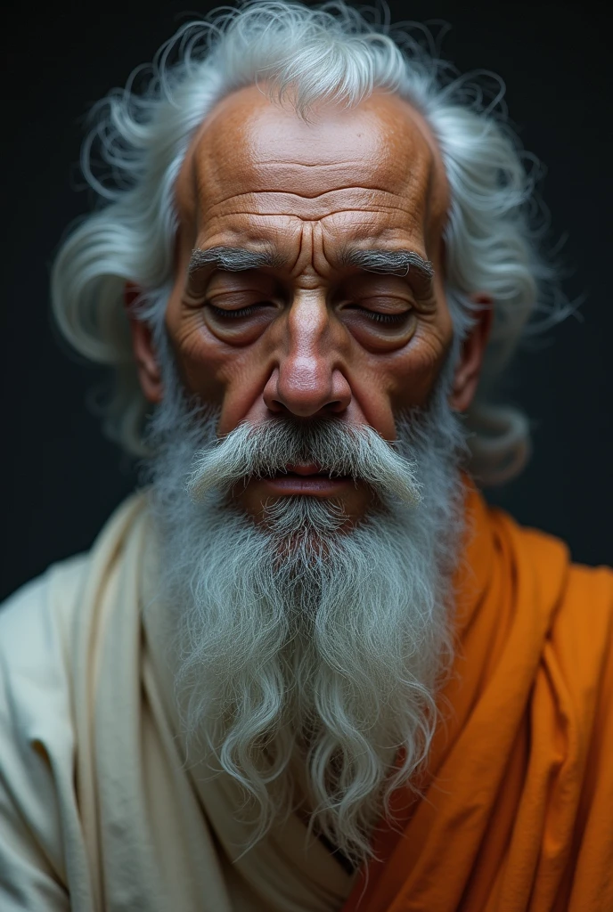 Calm Meditation** - Close-up of the rishi’s serene face while meditating, with eyes closed.