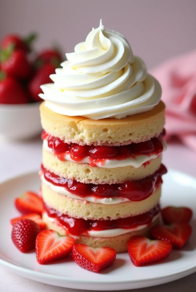 Um bolo de morango e chantilly