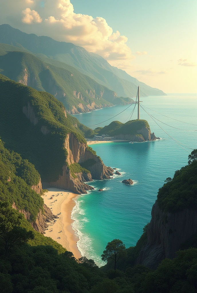 Draw a coastal profile that has these elements: ensenada ,bay,The same,peninsula,gulf,tip,cable
