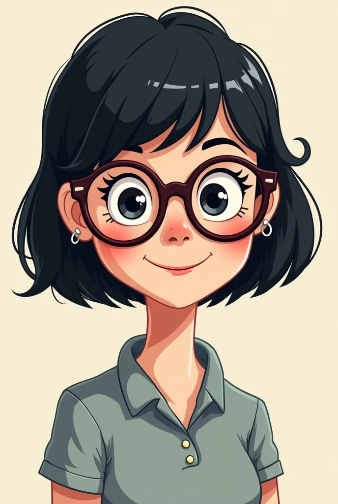 Nerdy woman Cartoon character with black hair and bangs