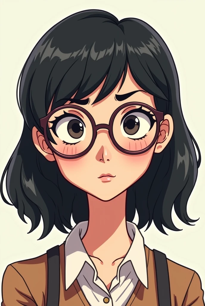 Nerdy woman Cartoon character with black hair and bangs hot