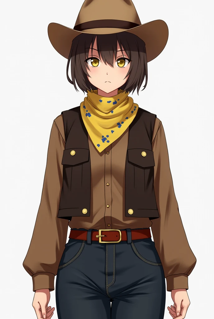 Clover is a human adult of fair complexion and short brown hair. Official art portrays Clover with yellow irises.

Clover wears a brown long-sleeved t-shirt beneath a dark brown vest and dark blue pants, presumably denim, girded by a dark reddish-brown belt with a gold buckle. They wear a pair of brown shoes and a light brown cowboy hat with a dark brown hatband. Around their neck, Clover sports a yellow bandana with a blue dot pattern (though some official art depicts it as a checkered blue and yellow bandana and he got gun and killing with guy Asgore is a large, white-furred monster with a goat-like appearance with an intimidating stature. He has broad shoulders, a golden-blond mane, two large curved horns, and a beard