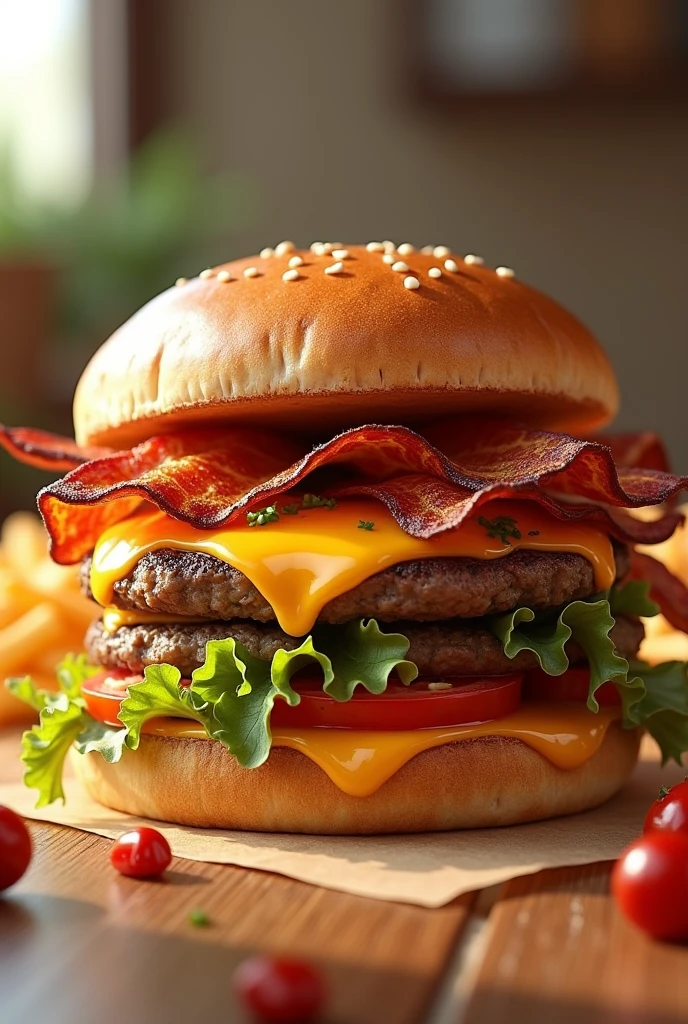 in 8k a flashy burger to look at