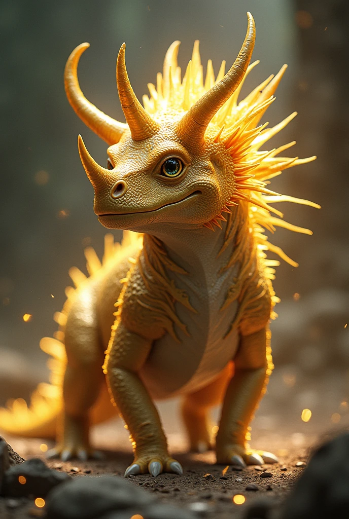 A golden lizard with a tripcerapto head and a sonic body
