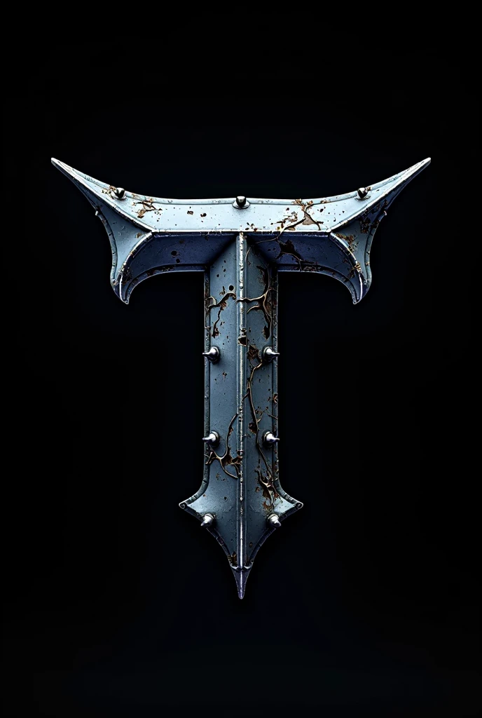 Create a metal T logo with some striking details on a black background