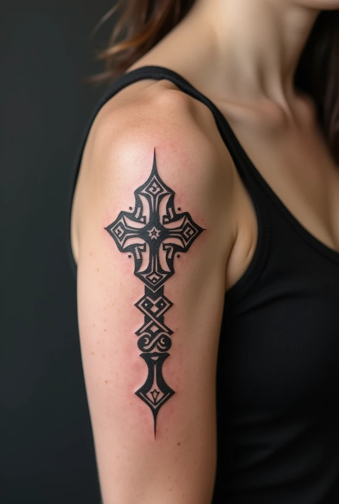 Tattoo on the back of the tricep with Nordic love runes, tranquillity, luck and strength