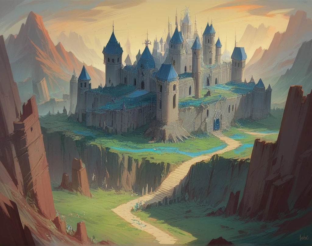 a medieval castle in an alien landscape, a red, white and blue starship with intricate details, green nacelles and heavy metal gold webbing, extremely detailed and symmetrical, alien landscape photography, warmly glowing nacelles, cobalt wired industrial materials