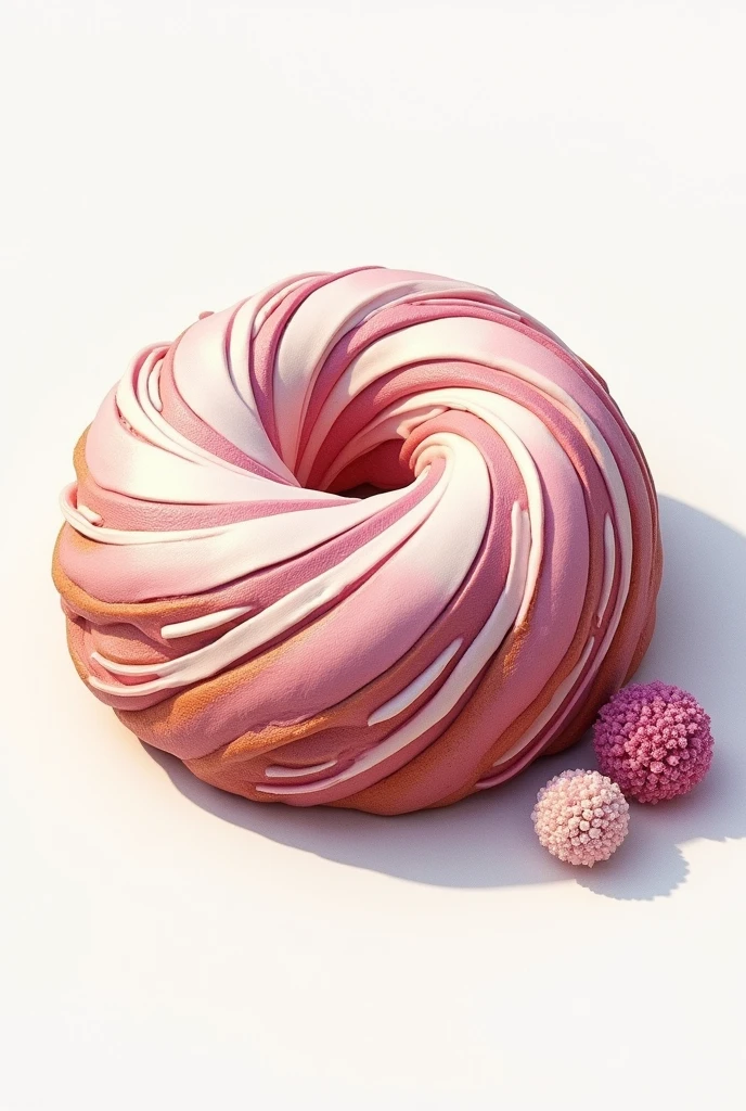 A round loaf with a white background that is pink and white with purple and that says Corchet Give something nice and on one side Mariet Ramos with a bunch of rulipanas, All in Spanish, no English please.
 
