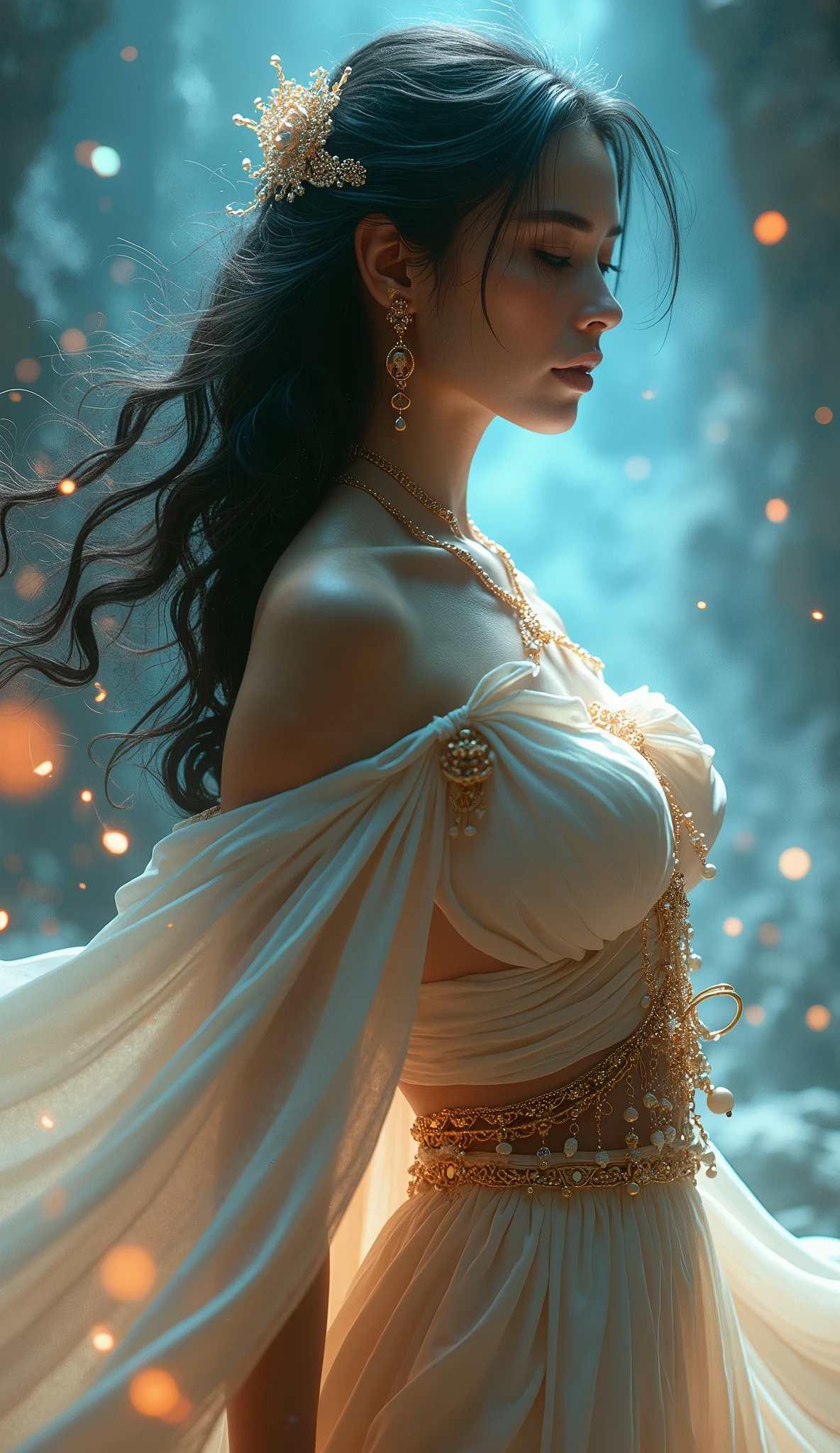 <la full body picture of a beautiful woman from a fantasy world, she is casting the spell Mind Sliver, octane render, volumetric lighting,
