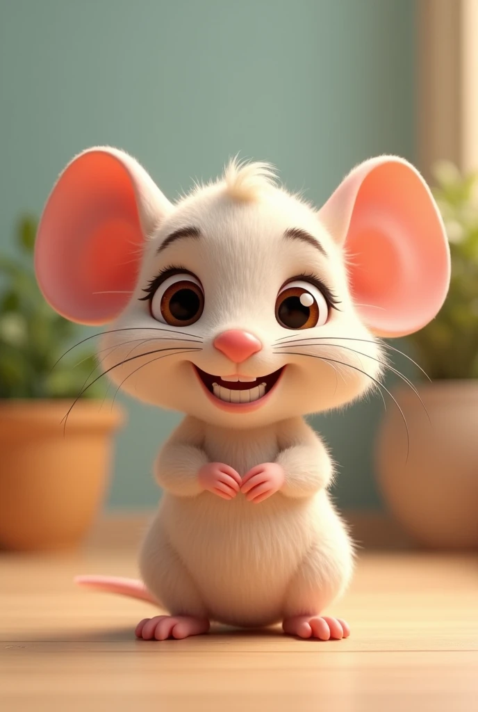 Cartoon character, smart male baby mouse, a cute texture and an adorable smile, simple scenery, visible background 3D rendering, high resolution, volumetric lighting, digital art.