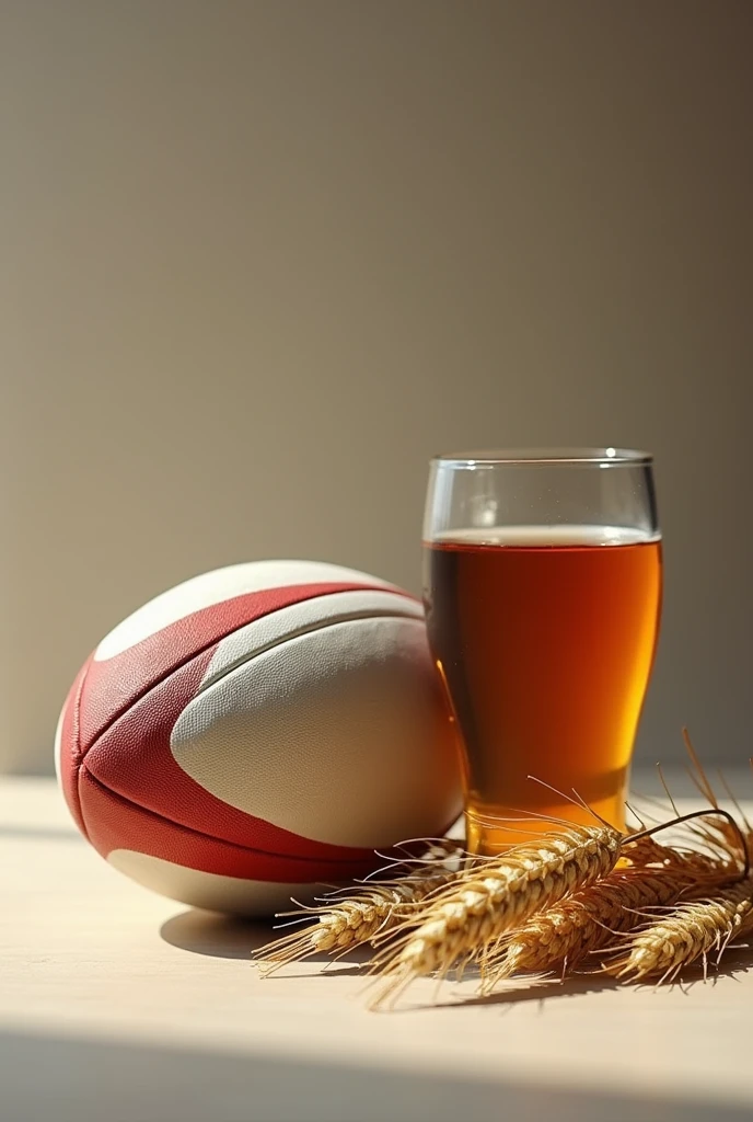 une image, où il y a un ball de rugby, un verre et un épis de blé 