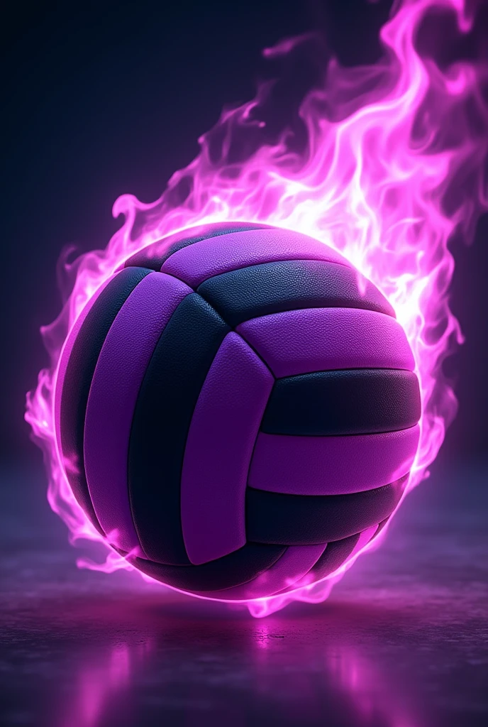 a volleyball on fire purple, with the shirt having a black and purple theme with stripes and lightning bolts On an interclass shirt
