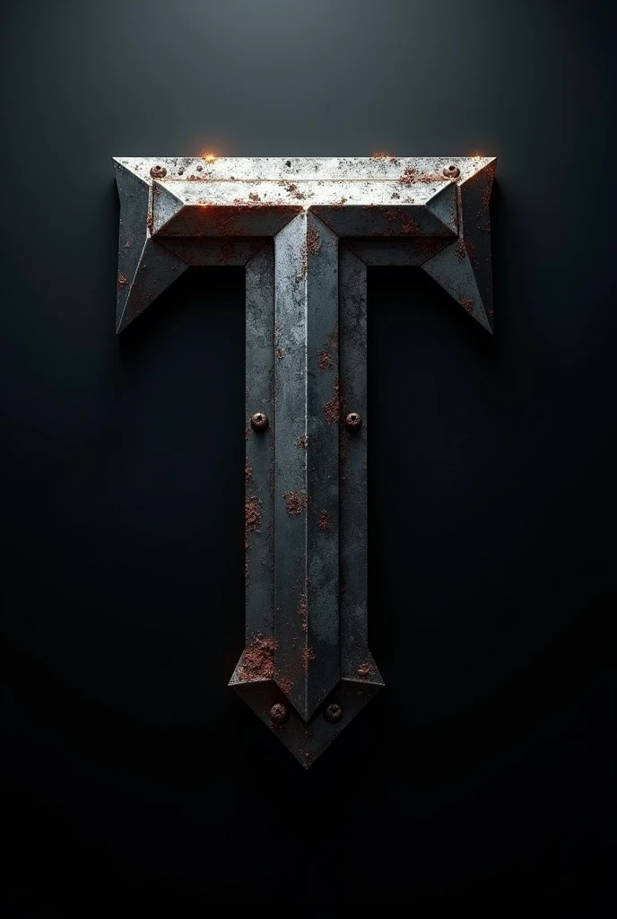 Create a banner with a metal T and some striking details on a black background