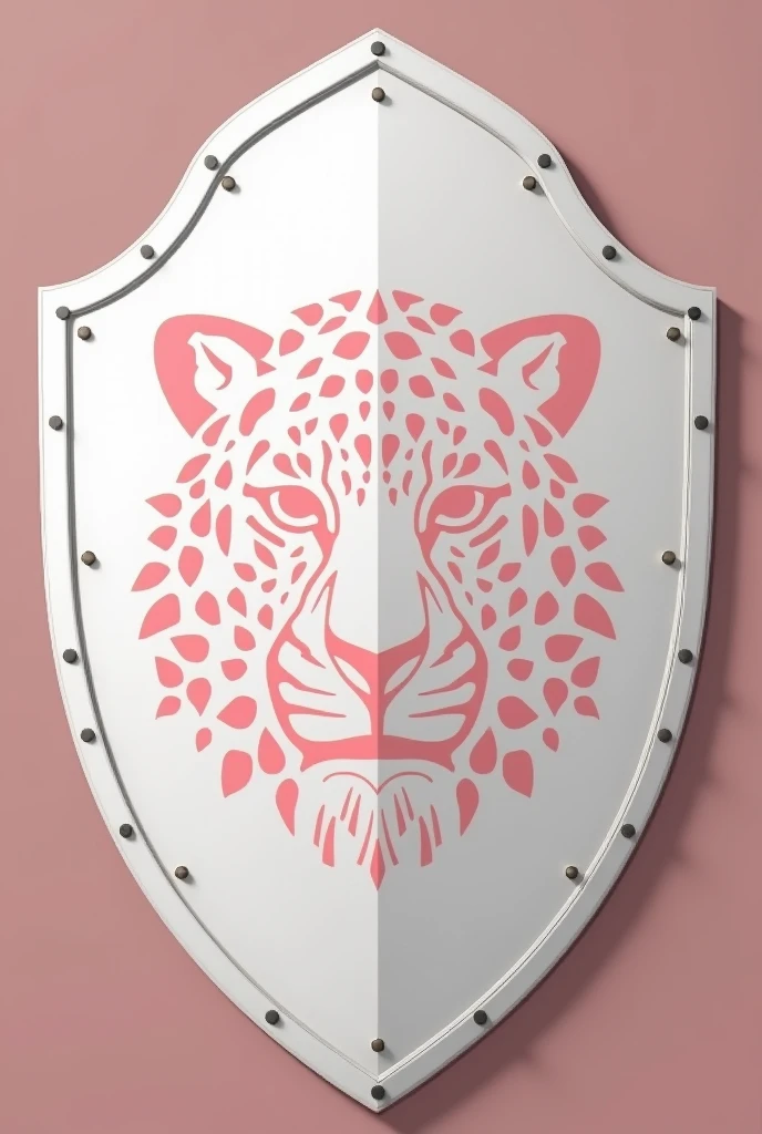 White shield with baby pink leopard