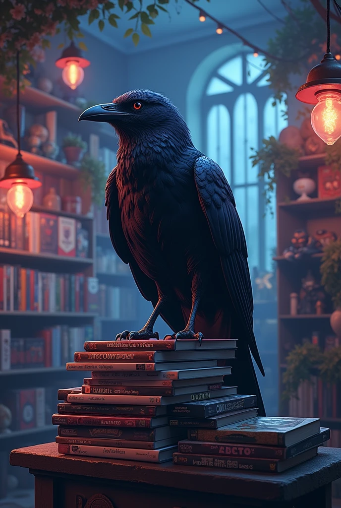 Make me a background for my video game store called "Raven Games & Novelties" use the store name in the photo. I want a raven and Include things that would look like video games.