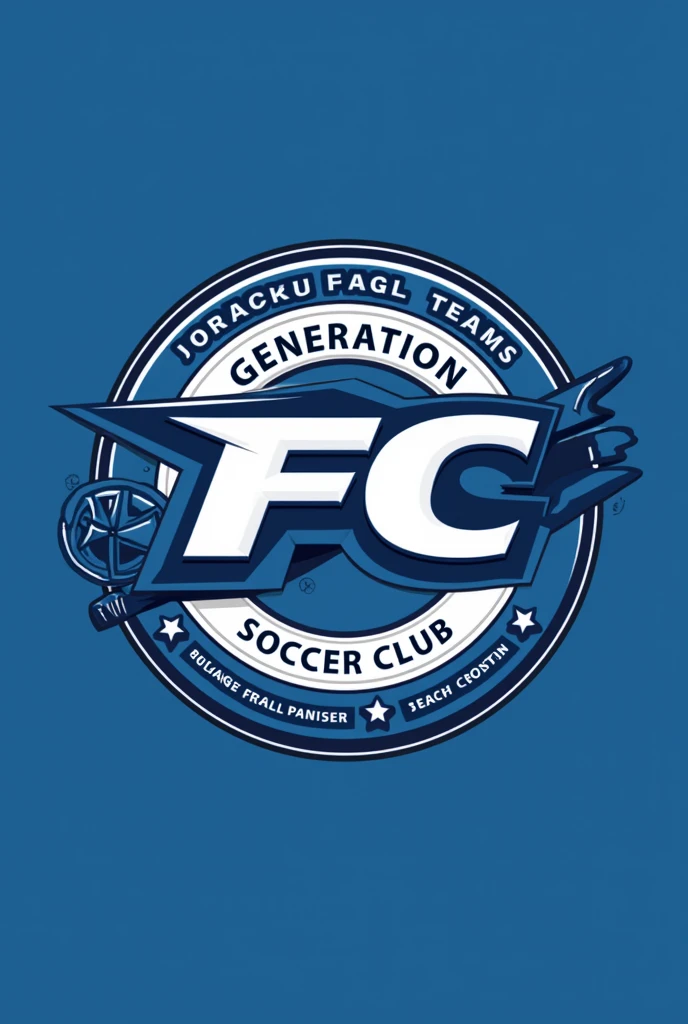 Team crest with the name Generation FC in blue and WHITE
