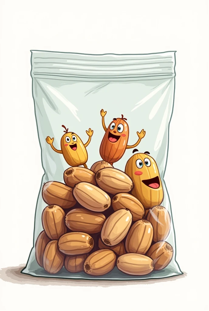  Cartoon drawing of nuts in a plastic bag 