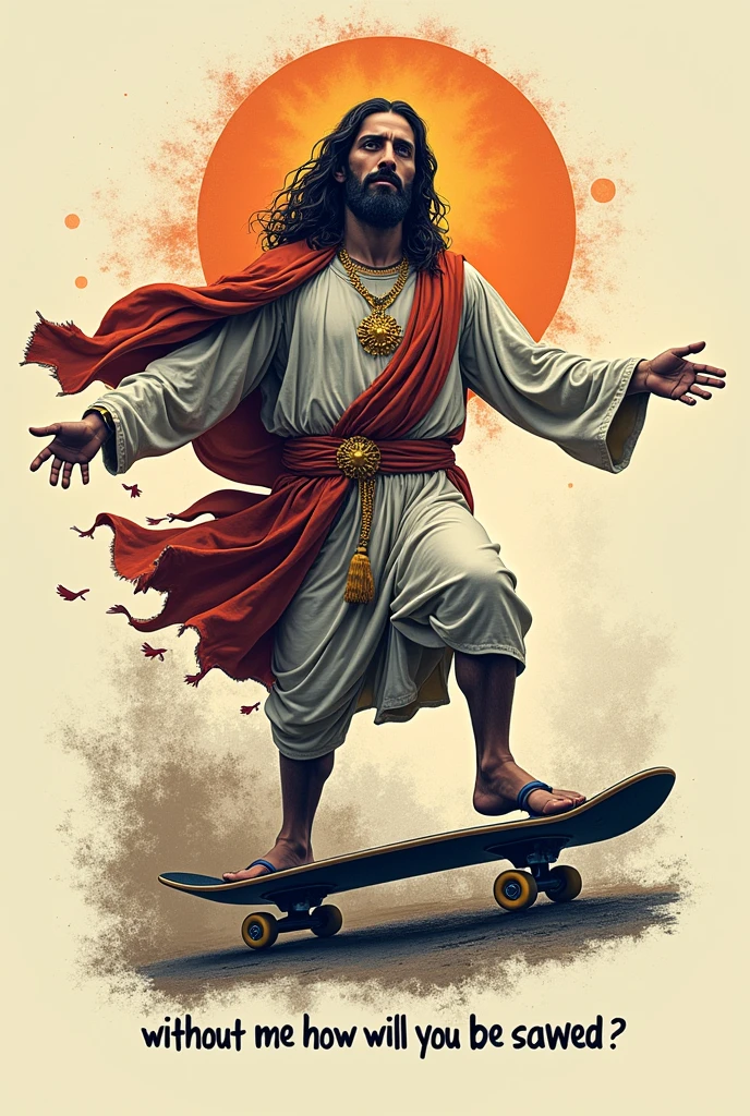 Make me a Jesus skateboard shirt with a phrase at the bottom without me how will you be saved?