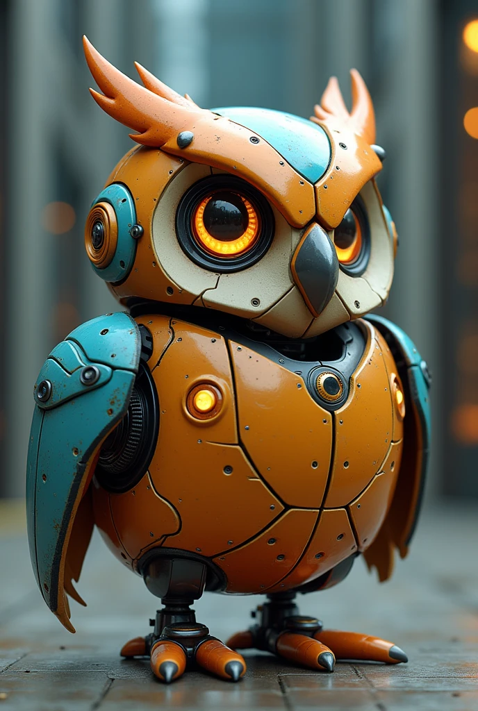 owl robot orange blue eyes cute