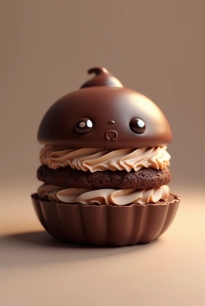 A 1-layer chocolate dream that looks tempting with its thick layer of chocolate on the outside,ganache de chocolate,whipped chocolate cream,brownie as the innermost layer that looks fluffy, with cute little eyes
