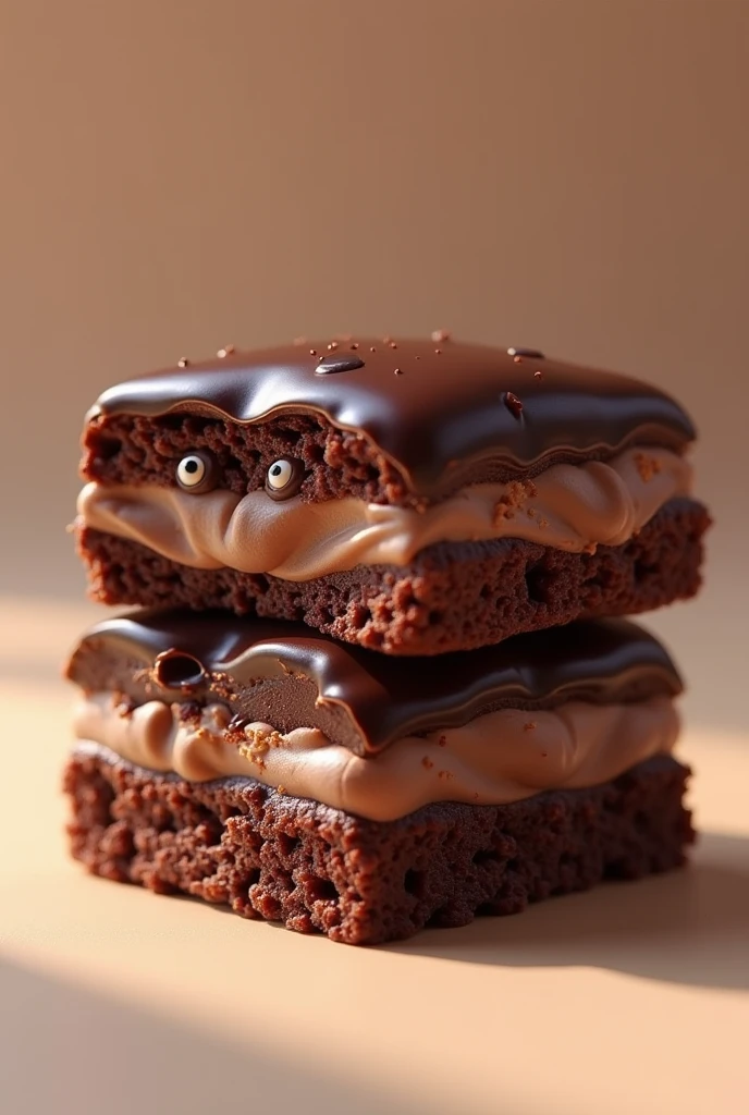 A 1-layer chocolate dream that looks tempting with its thick layer of chocolate on the outside,ganache de chocolate,whipped chocolate cream,brownie as the innermost layer that looks fluffy, with cute little eyes