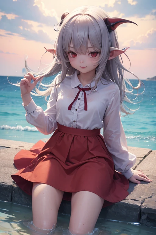 carnival, Friendly, Goblin Woman, masterpiece, Tengu, (Fortuneteller: 0.8), (sleepy: 0.8), Intimate, (anime: 1.2), Stocky, Happy, Angelic French doll, Shirt dress, Kutsushita, Wet Hair, Receiving the wind,Messy hair