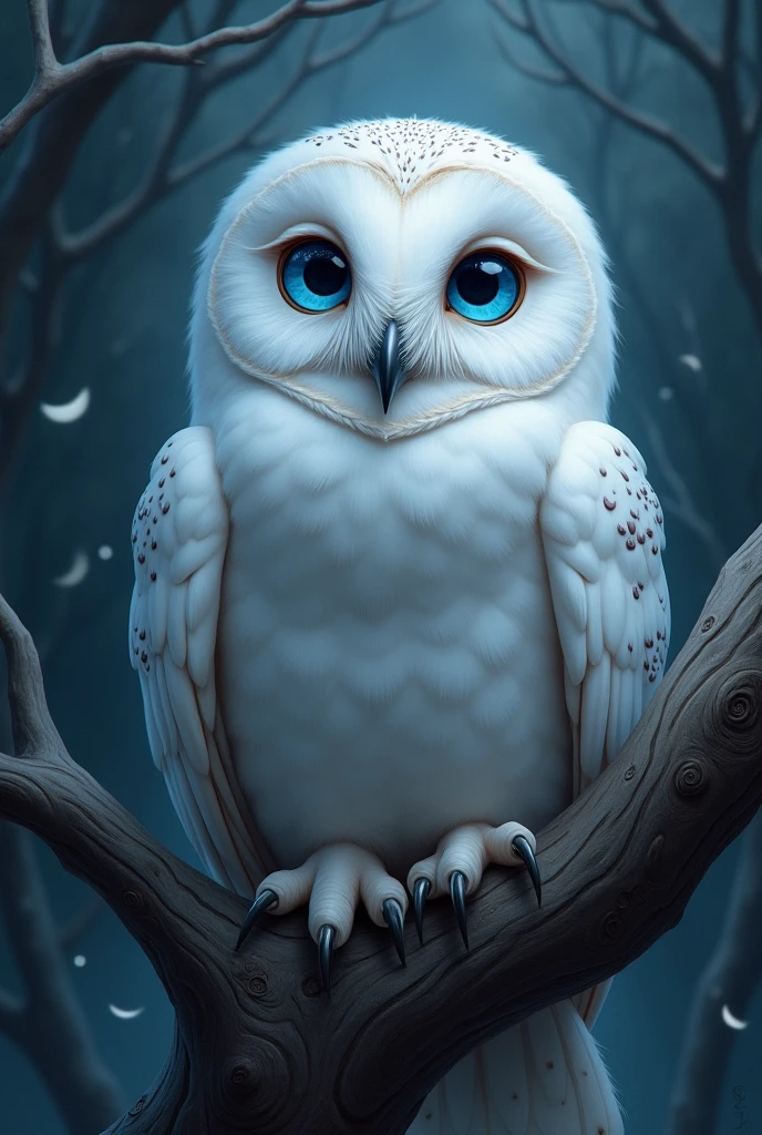blue eyed white owl illustration
