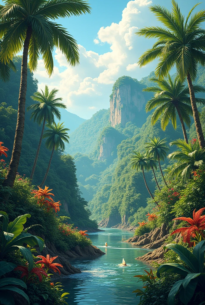 A drawing of a landscape in which most of Brazil is in the tropical zone, where the differences between seasons are less noticeable. ainda assim, brightness changes, average temperatures and precipitation throughout the seasons change the appearance of the landscape