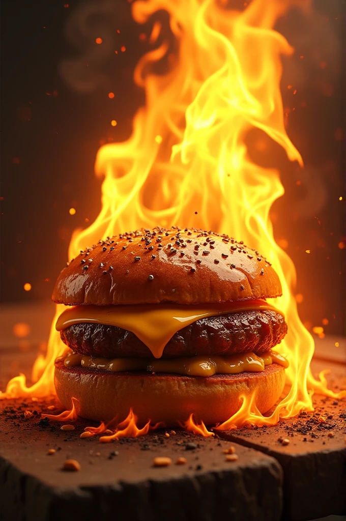 Burger on fire
