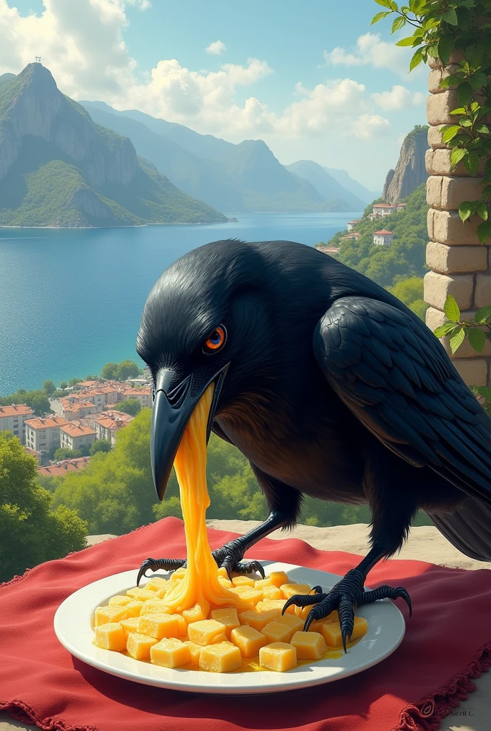 Crow caught eating kuymak in Trabzon