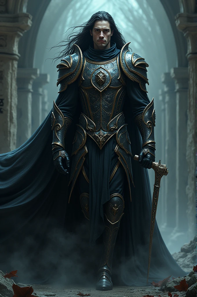 hades, king of hell, guapo, armure, bident, long black hair