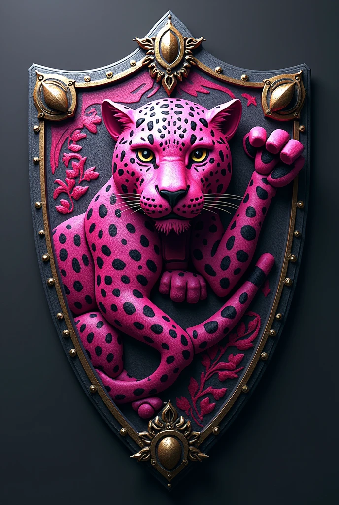 Leopard shield in pink with the name Pekas