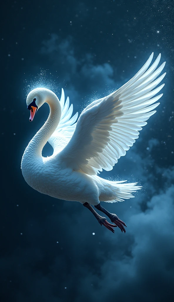 swan constellation, detailed swan bird, mythological greek deity zeus, celestial night sky, dramatic lighting, magical realism, ethereal, glowing, ethereal, hyper detailed, 8k, high resolution, masterpiece, cinematic lighting, dramatic, vibrant colors, chiaroscuro