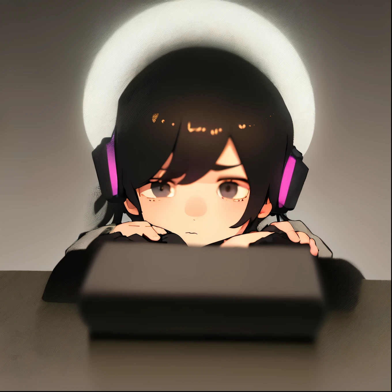 (score_9,score_8_up,score_7_up,score_6_up,score_5_up,score_4_up), A boy, Emotional disconnection: Shows someone taking off a gaming headset with a confused expression, looking around as if he doesn't recognize his surroundings, dim, sad, dark, eerie, dim background 