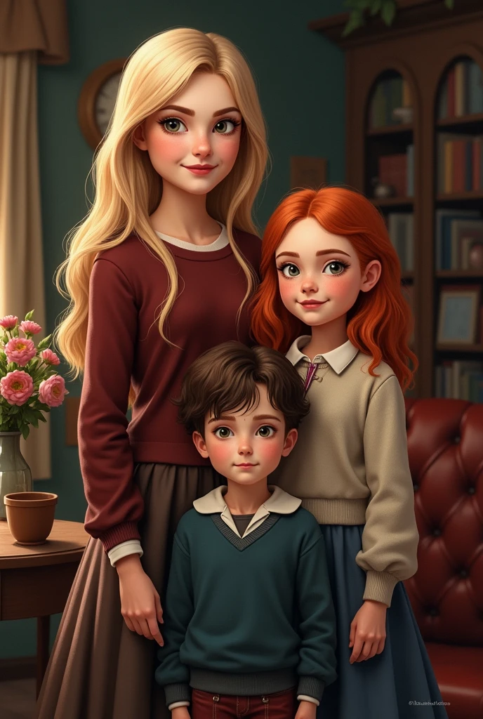 Family image of the Evans family children, being him petunya, lily and thomas before hogwarts but realistic