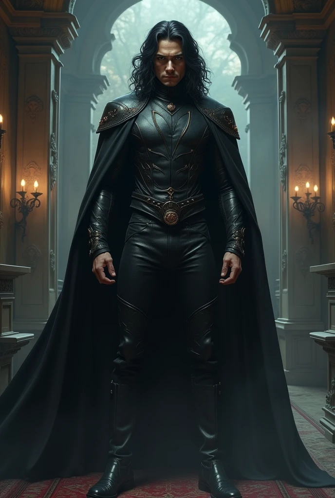 That certainly helps! So your character is a Sorcerer of dark Magic, who lives in a Victorian style world and is 30-40 years of age. He's a tall, athletic person and has pale grey eyes and long black wavy hair. He also wears a leather suit of some kind. He's extremely hot and eye-catching