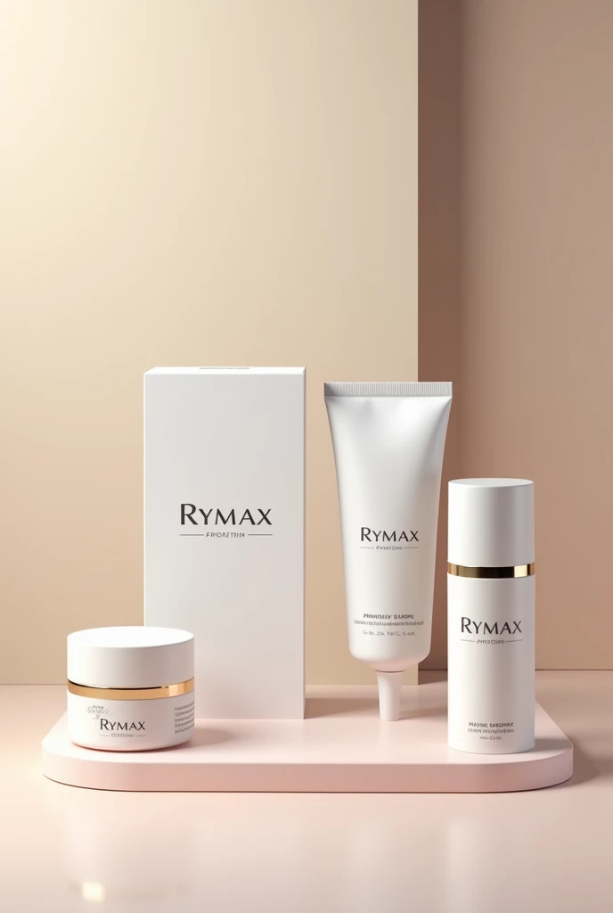 Make me a packaging of a cosmetic product bearing the RYMAX brand logo 